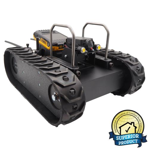 Crawlspace robot against a white background with an InterNACHI sticker in the lower right hand corner.