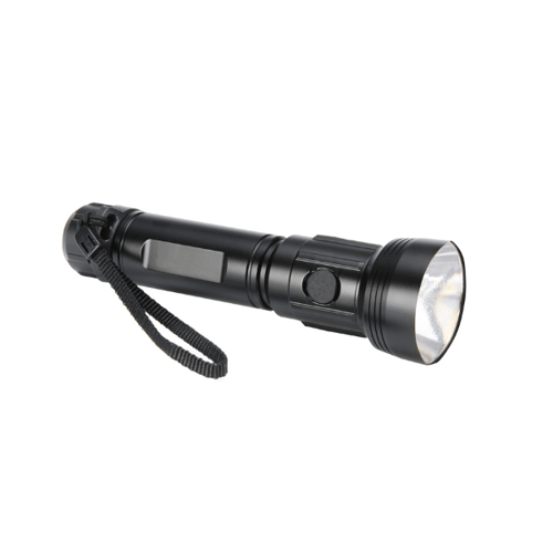 A black flashlight against a white background