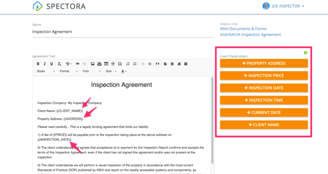 Customizing an Inspection Agreement - Spectora