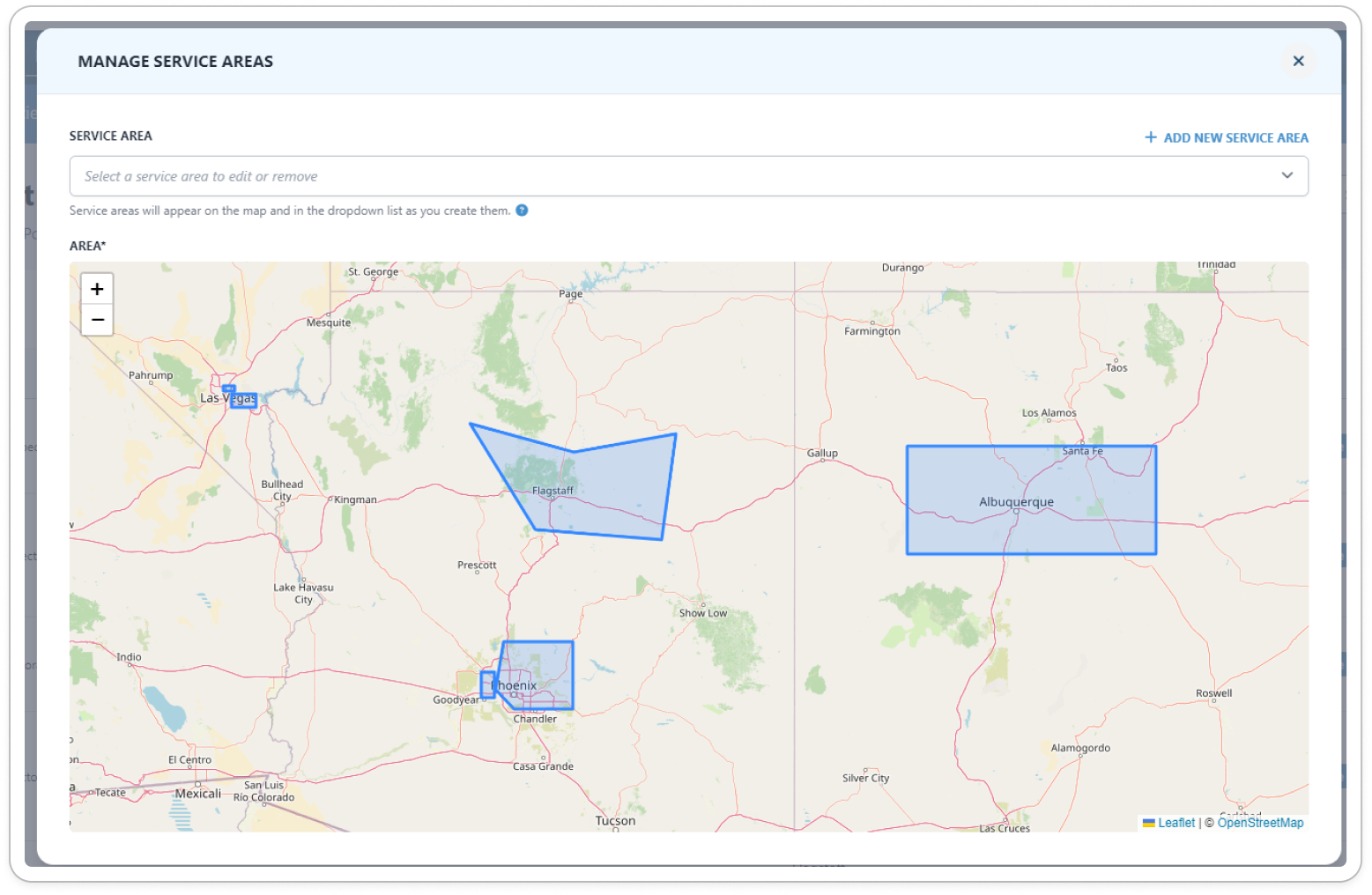 An image depicting Step 3 of setting up Service Areas in the Spectora Platform. 