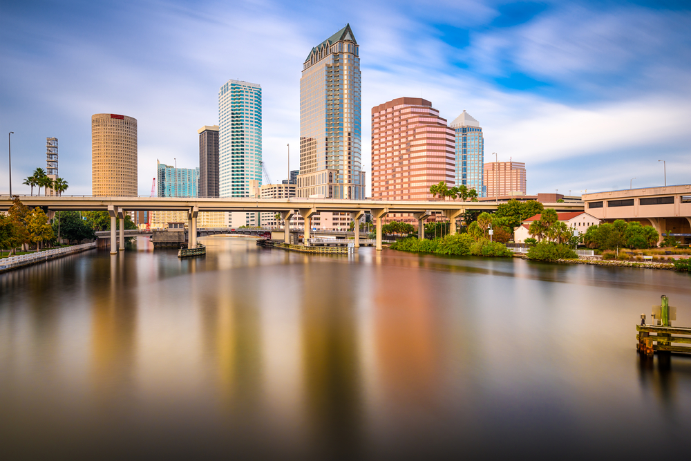 Tampa, FLorida, USA downtown city skyline on the Hillsborough River.